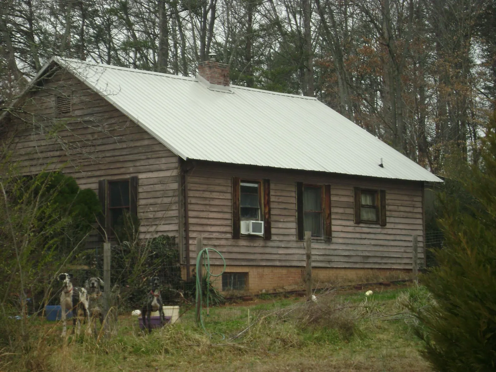 White metal roof on an old wood sided farmhouse, from a Asphalt Shingle Roof Repair job in Louisville